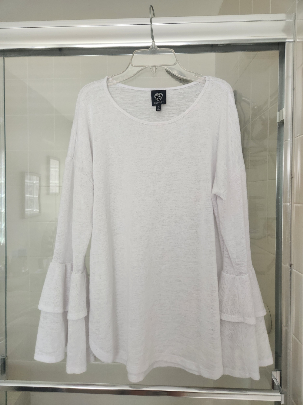 BOBEAU SIZE LARGE White Tiered Bell-Sleeve Long Sleeve Tee